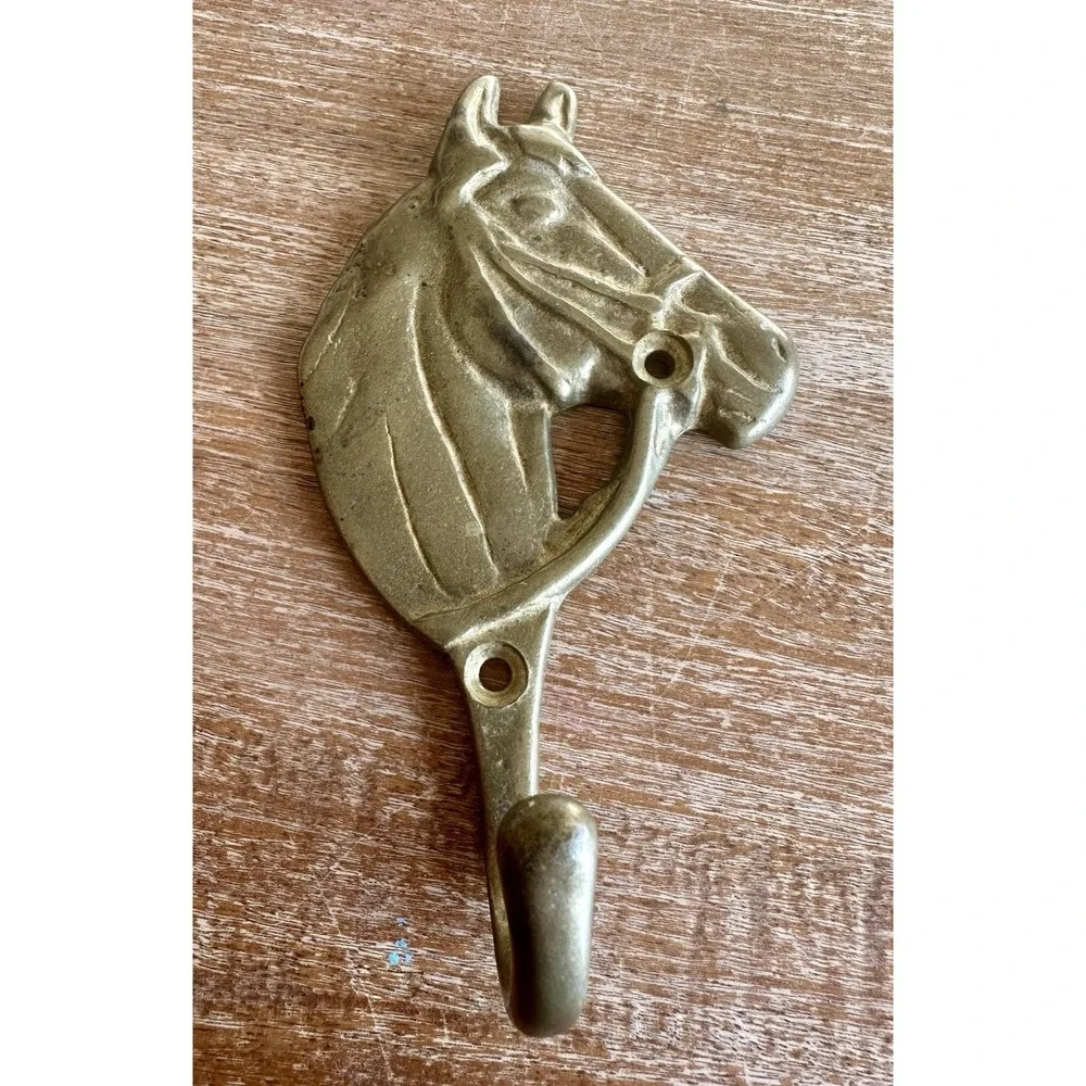 Vintage Brass Horse Head Flat Hook Wall‎ Mount Mid Century 6